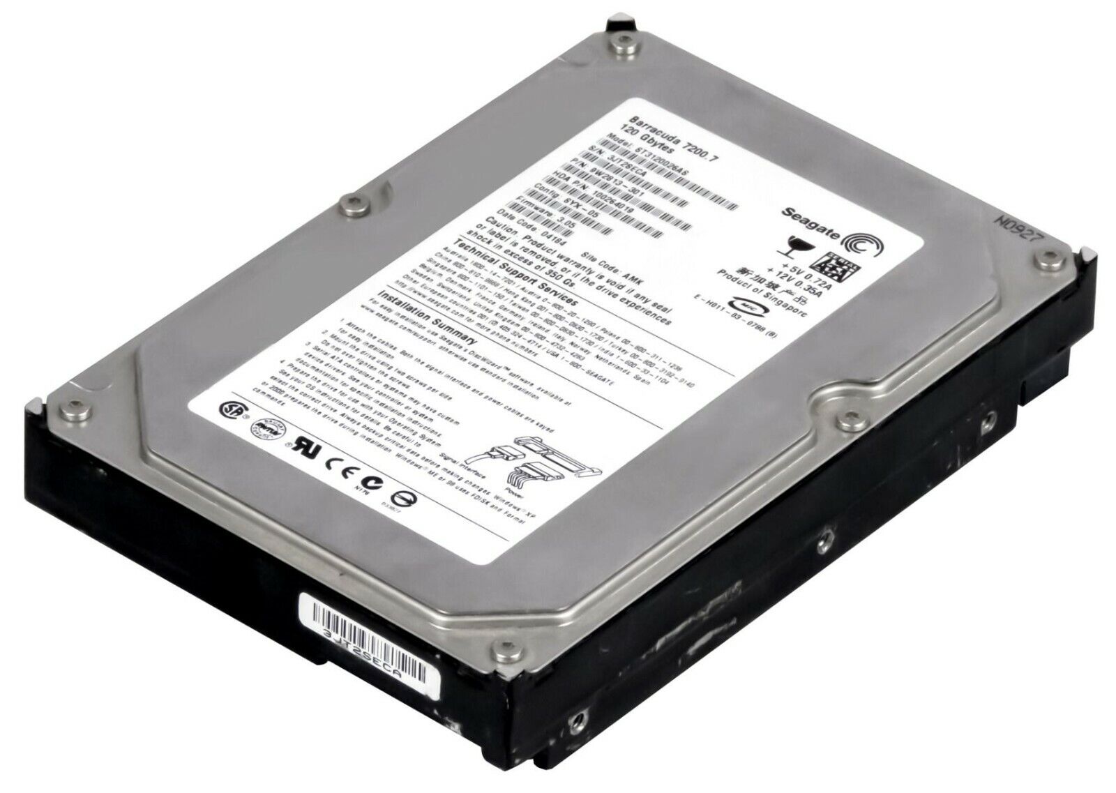 Seagate 120GB 7.2K Sata 3.5" Barracuda 7200.7 8MB Hard Disk // ST3120026AS (Used) // สินค้ารับประกัน โดย บริษัท อะไหล่เซิร์ฟเวอร์ จำกัด