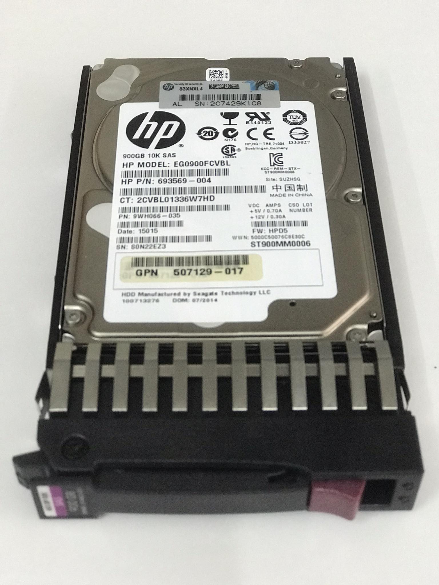 HP 900GB 10K 6G SAS 2.5'' Hard Drive // HDD 693569-004 / Tray 619463-001 / GPN 507129-017 / 9WH066-035 / ST900MM0006 / EG0900FCVBL (Used) // สินค้ารับประกัน โดย บริษัท อะไหล่เซิร์ฟเวอร์ จำกัด