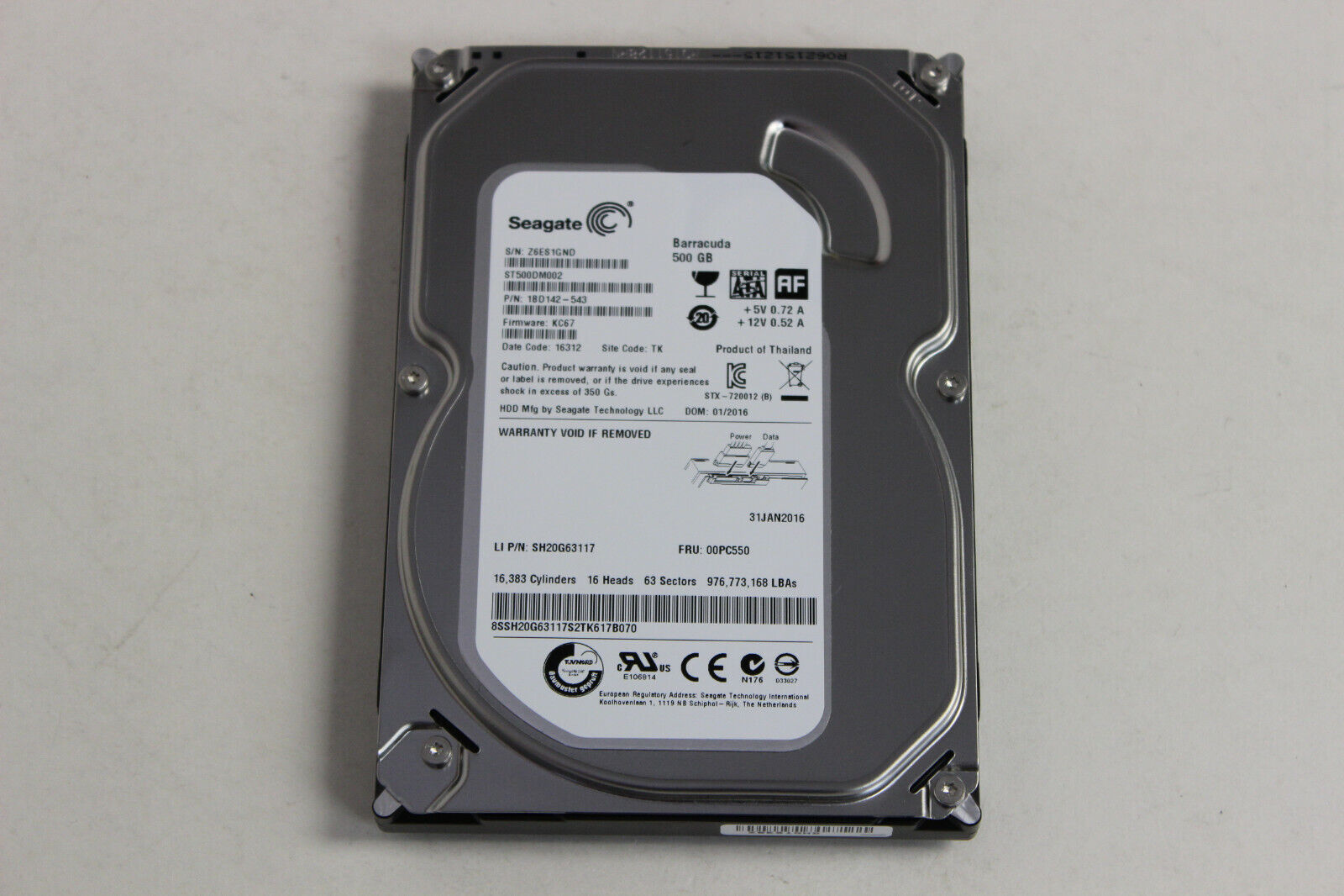 Seagate 500GB 7.2K SATA 6G 3.5" Hard Drive // ST500DM002 / 00PC550 (Used) // สินค้ารับประกัน โดย บริษัท อะไหล่เซิร์ฟเวอร์ จำกัด