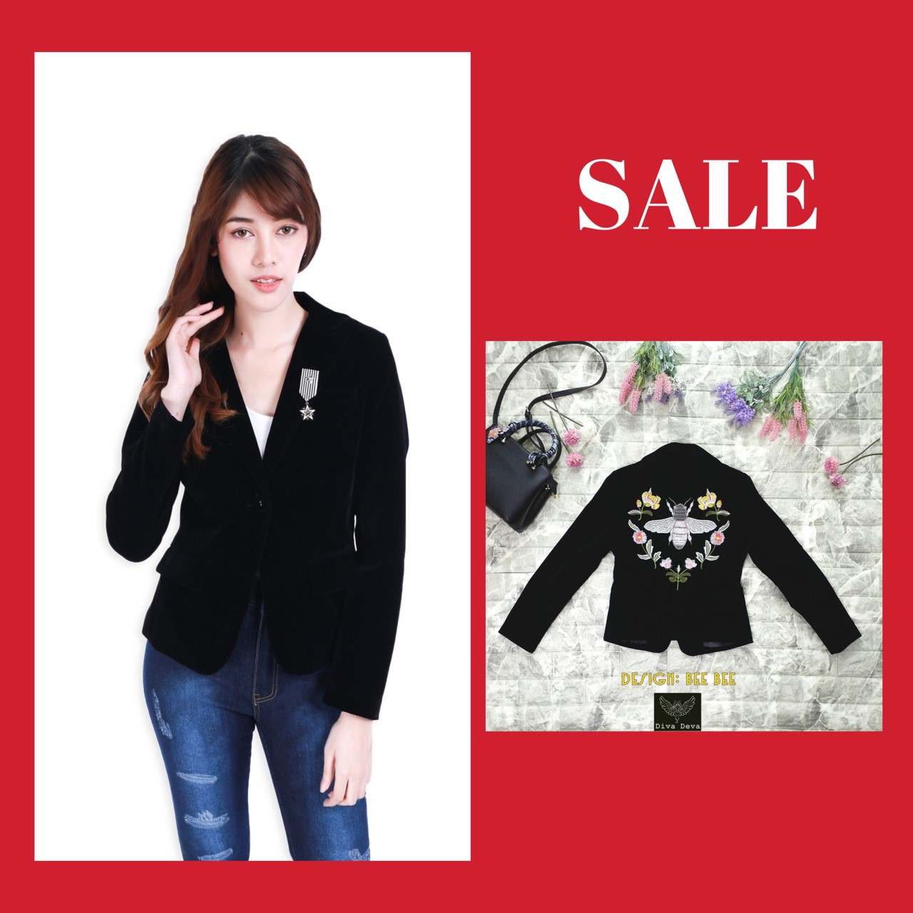 เสื้อสูทกำมะหยี่ปักลายผึ้ง Bee Bee Blazer #8006