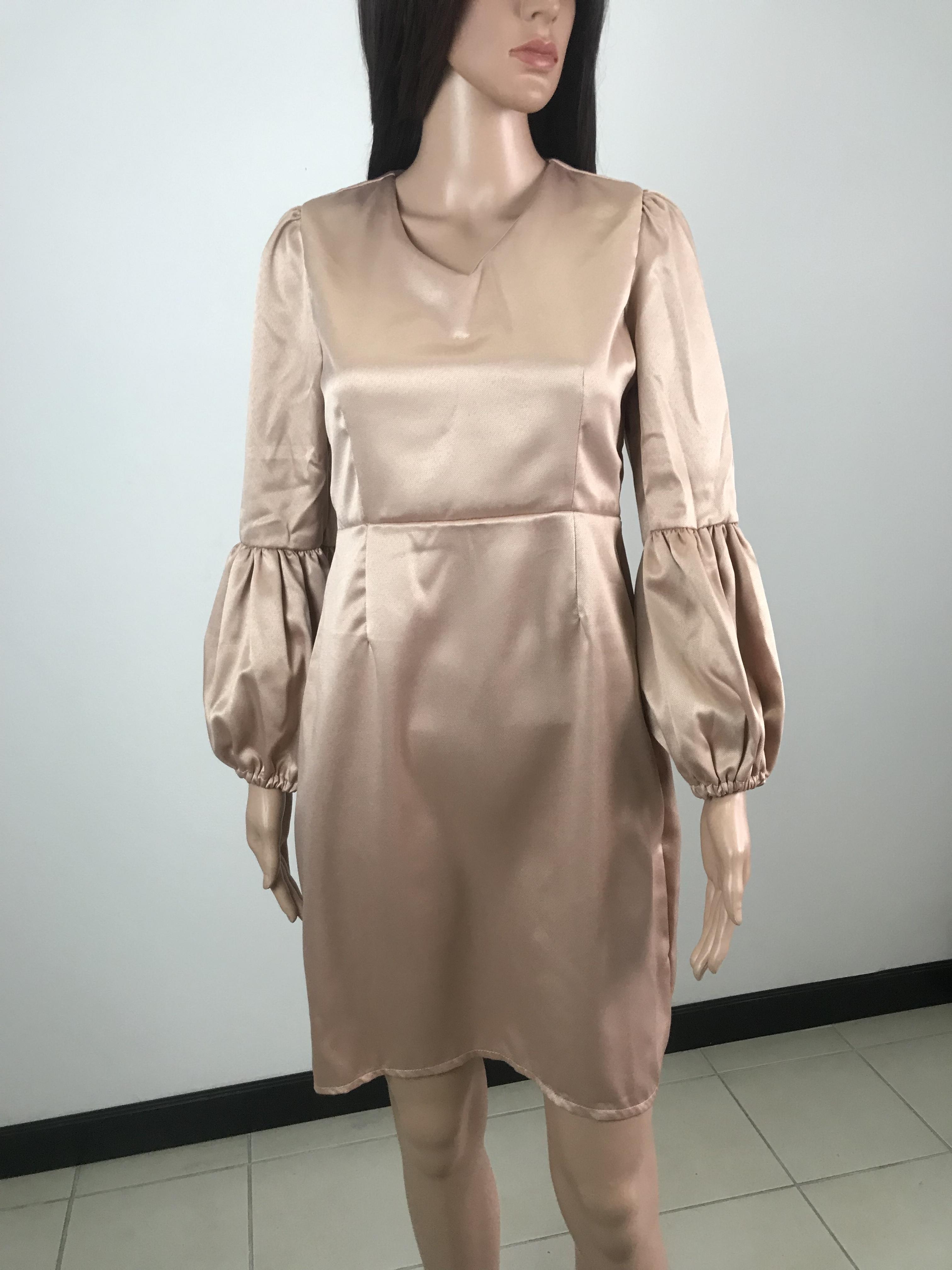 เดรสสั้น คอวี แขนบอลลูน เดรสทรงตรง แฟชั่น เดรสเข้ารูป สาวเกาหลี ลำลอง ออกงาน