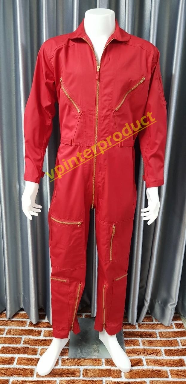 ชุดหมีแขนยาว-ขายาว แต่งซิป M,L,XL ผ้าคอมทวิว ไม่กันสะเก็ดไฟ