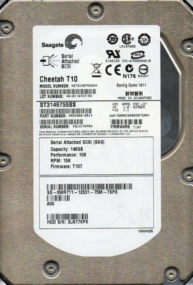Dell / Seagate146GB 10K 3GBPS SAS 3.5" Hard Drive // 0WR711 / ST3146755SS (Used) // สินค้ารับประกัน โดย บริษัท อะไหล่เซิร์ฟเวอร์ จำกัด