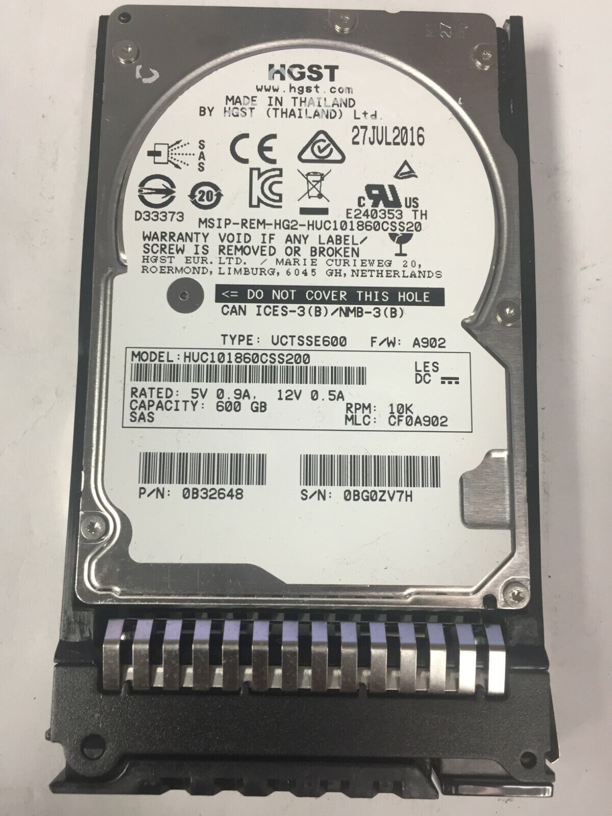 HGST 600GB 10K 12G SAS 2.5" HDD RPM No Tray // 0B32648 / HUC101860CSS200 (Used) // สินค้ารับประกัน โดย บริษัท อะไหล่เซิร์ฟเวอร์ จำกัด