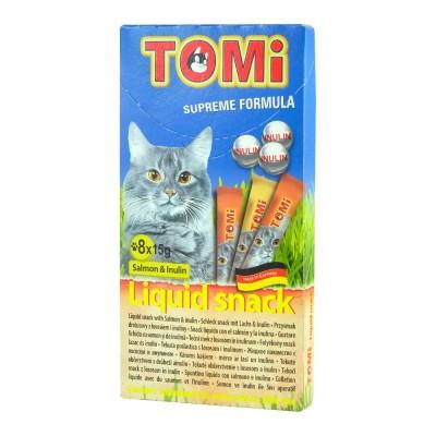 Tomi Liquid Snack Salmon & Inulin โทมิ ขนมแมวเลียแบบซอง รสแซลมอนและอินนูลิน