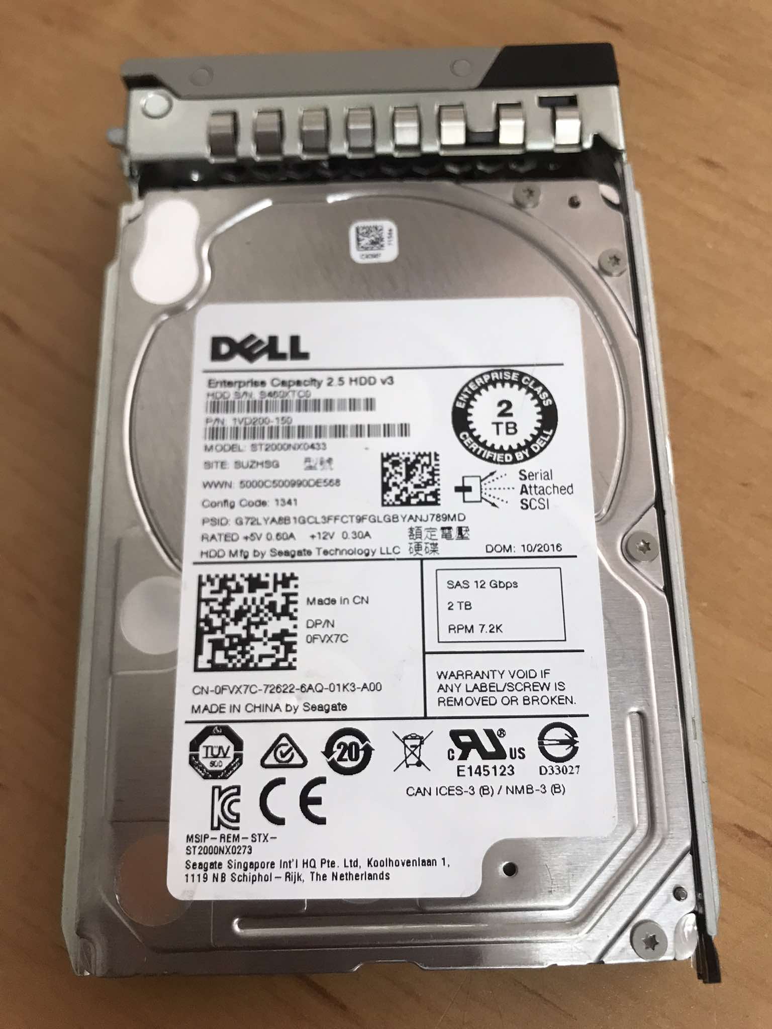 Dell 2TB 7.2K 12G SAS 2.5" RPM Server HDD Hard Drive // 0FVX7C / ST2000NX0433 / 1VD200-150 (Used) // สินค้ารับประกัน โดย บริษัท อะไหล่เซิร์ฟเวอร์ จำกัด