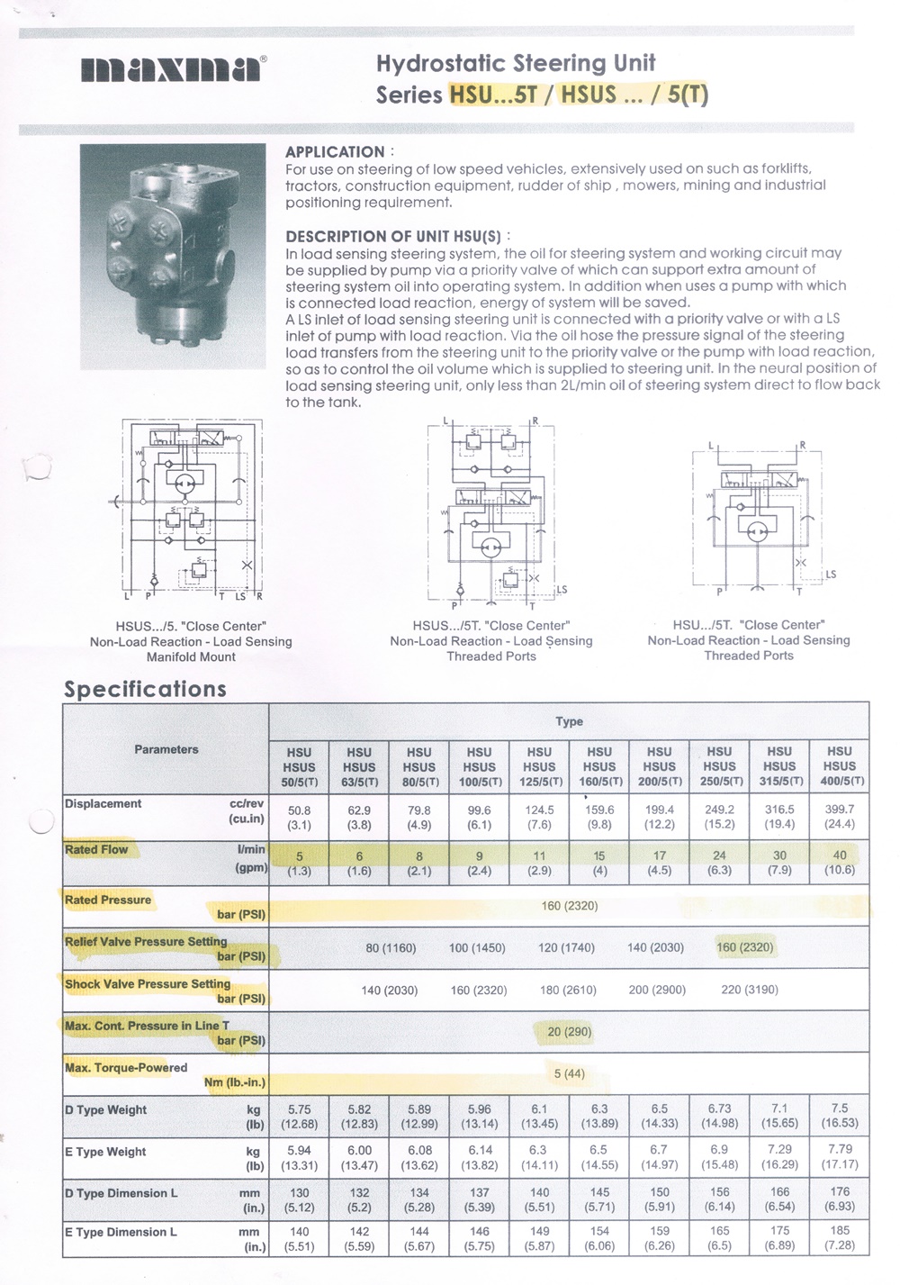 กระปุกพวงมาลัยไฮโดรลิคHSU1000/5T-(130mm)