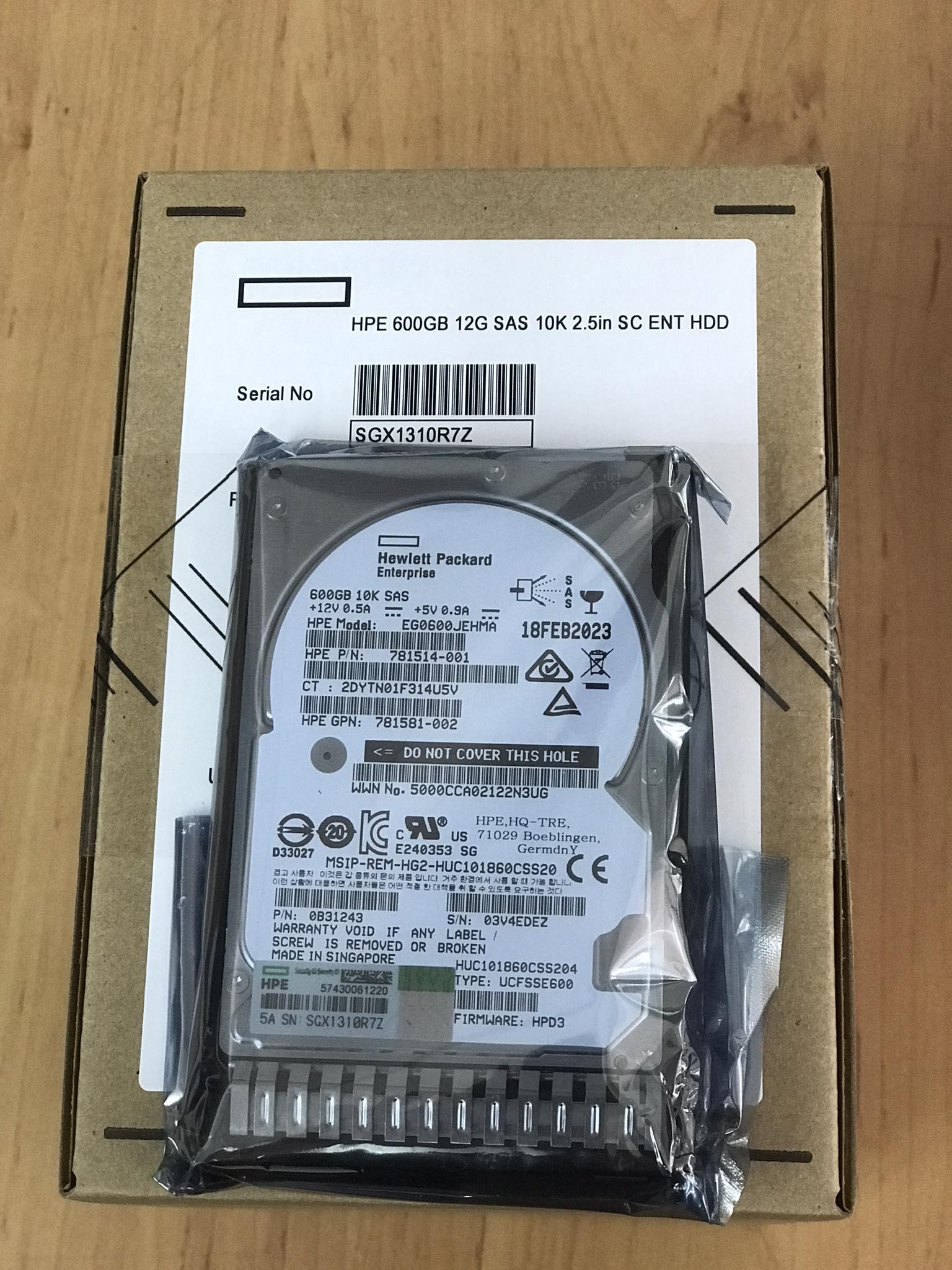 HP 600GB 10K SAS 12G SFF 2.5" SC HDD 781514-001 / GPN 781581-002 / 781516-B21 / 0B31243 / EG0600JEHMA / Tray 781577-001 ( New In Box ) // สินค้ารับประกัน โดย บริษัท อะไหล่เซิร์ฟเวอร์ จำกัด