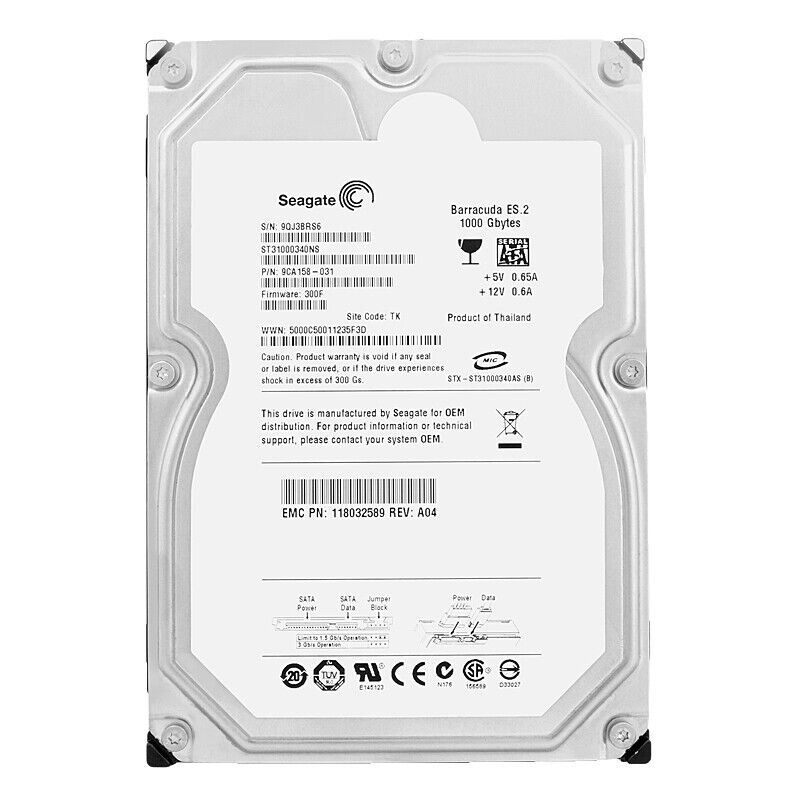 EMC 1TB 118032589 32MB Cache 7200Rpm Sata II 3.5"-Inch ( ST31000340NS ) HDD NO TRAY (Used) // สินค้ารับประกัน โดย บริษัท อะไหล่เซิร์ฟเวอร์ จำกัด
