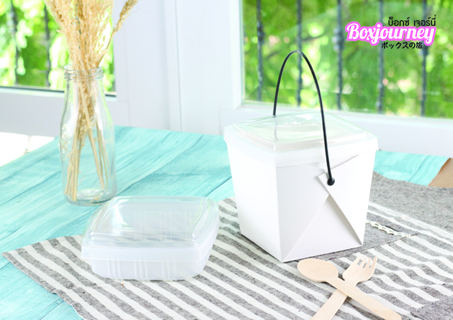 กล่องอาหารขาว 2 ชั้น หูหิ้วดำ