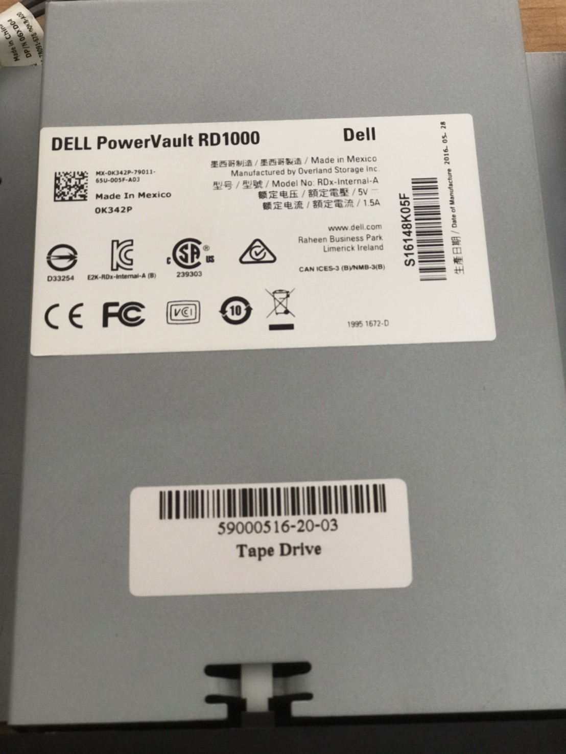 Dell Power Vault RD1000 Internal 3.5" SATA Tape Drive Dell // 0K342P (Used) // สินค้ารับประกัน โดย บริษัท อะไหล่เซิร์ฟเวอร์ จำกัด