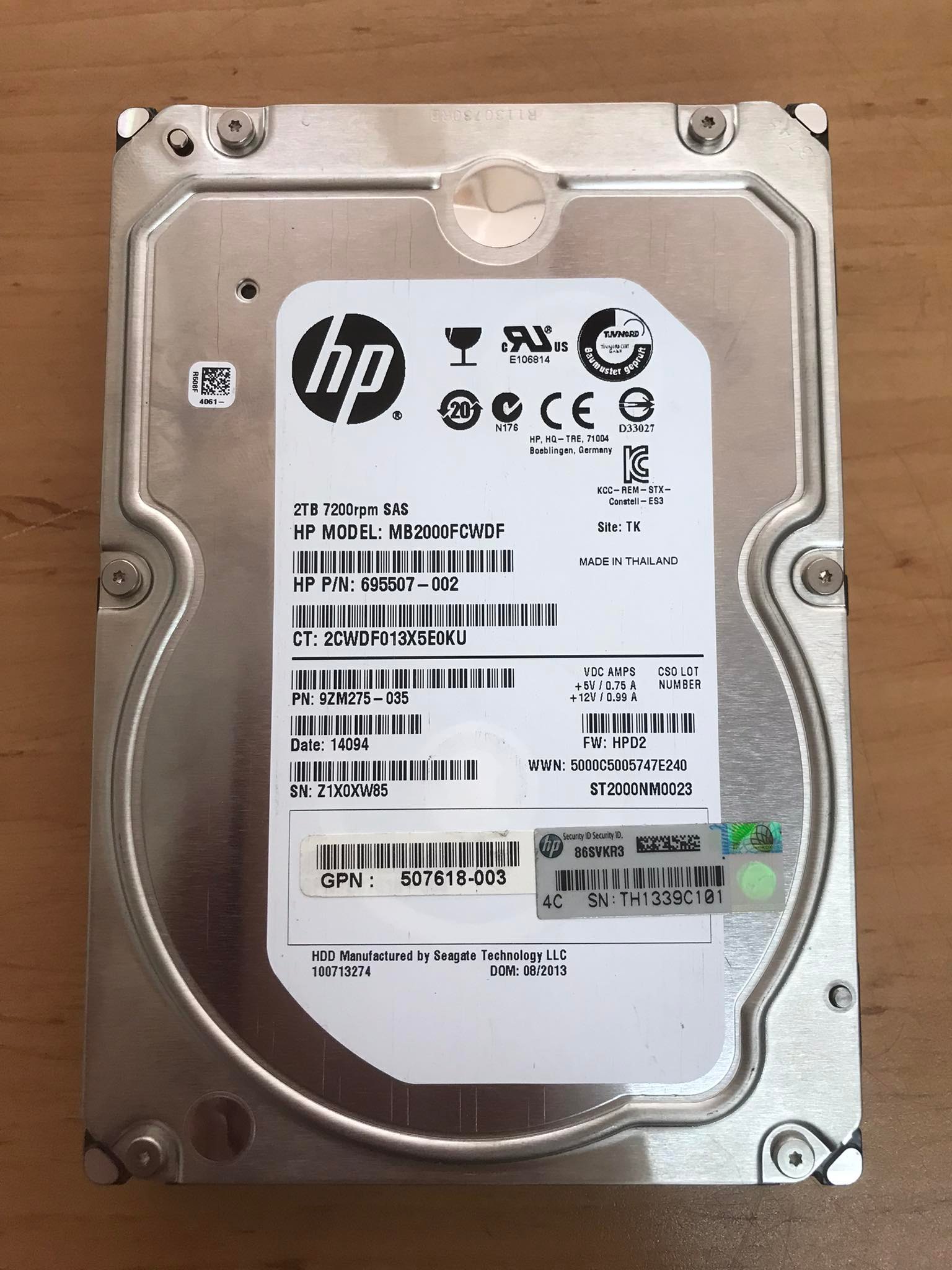 HP 2TB 7.2K SAS 6G 3.5'' Hard Disk // 695507-002 / GPN 507618-003 / MB2000FCWDF / ST2000NM0023 / 9ZM275-035 (Used) // สินค้ารับประกัน โดย บริษัท อะไหล่เซิร์ฟเวอร์ จำกัด