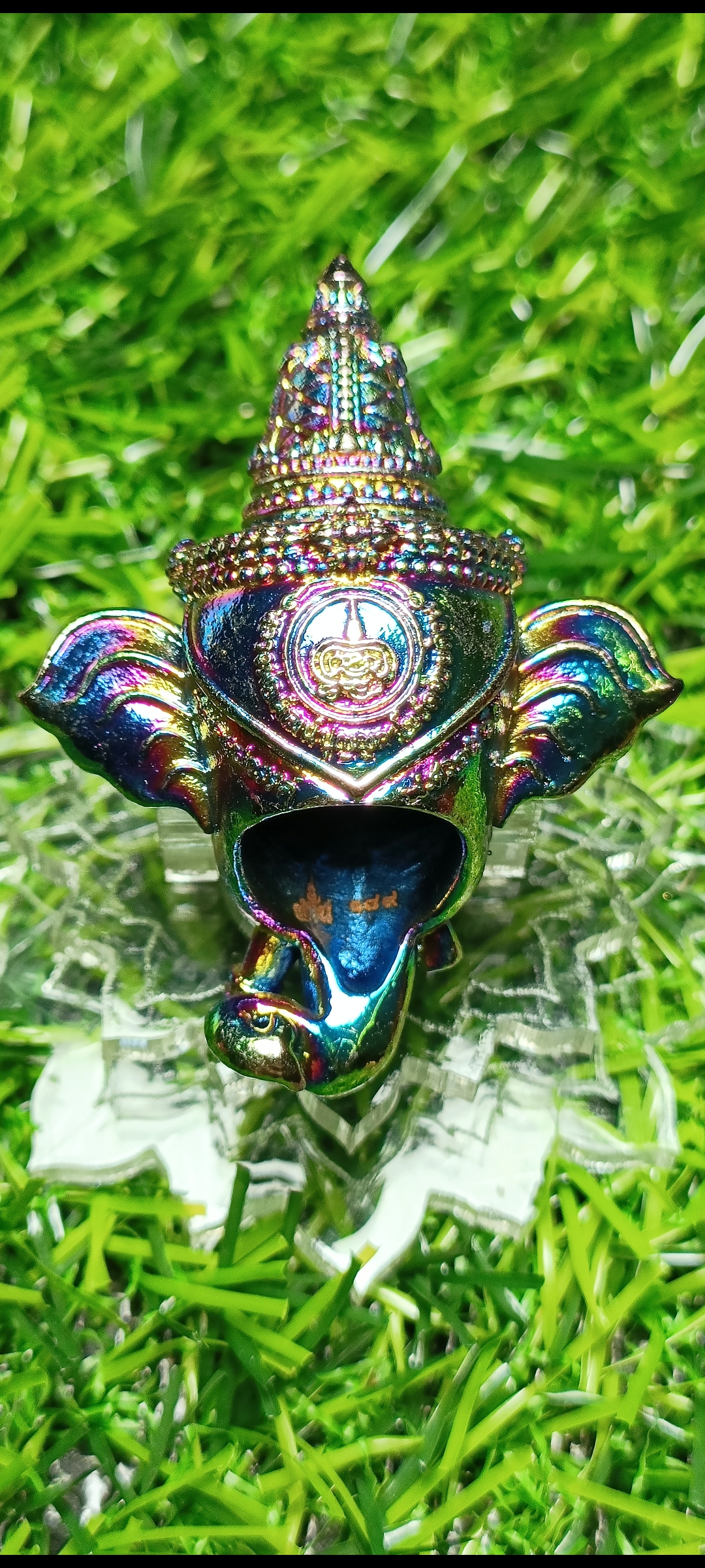 เศียรพระพิฆเณศประทานพร หลวงพ่อพัฒน์ วัดห้วยด้วน ปี 2565 เนื้อชุบไทเทเนียม หมายเลข๑๘๙