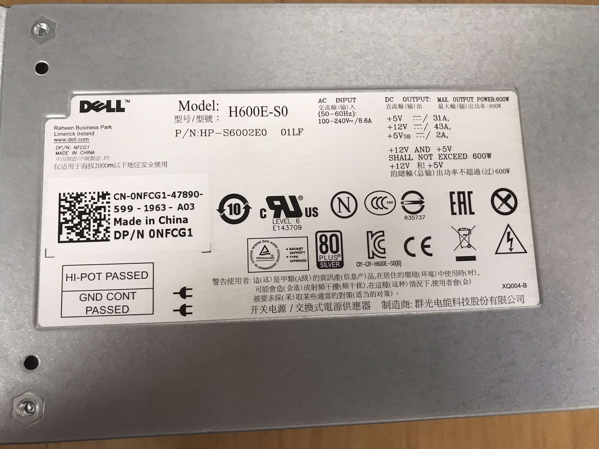 Dell 600W Power Supply For MD1200 MD1220 MD3200 MD3600 // Model H600E-S0, 0NFCG1 (Used) // สินค้ารับประกัน โดย บริษัท อะไหล่เซิร์ฟเวอร์ จำกัด