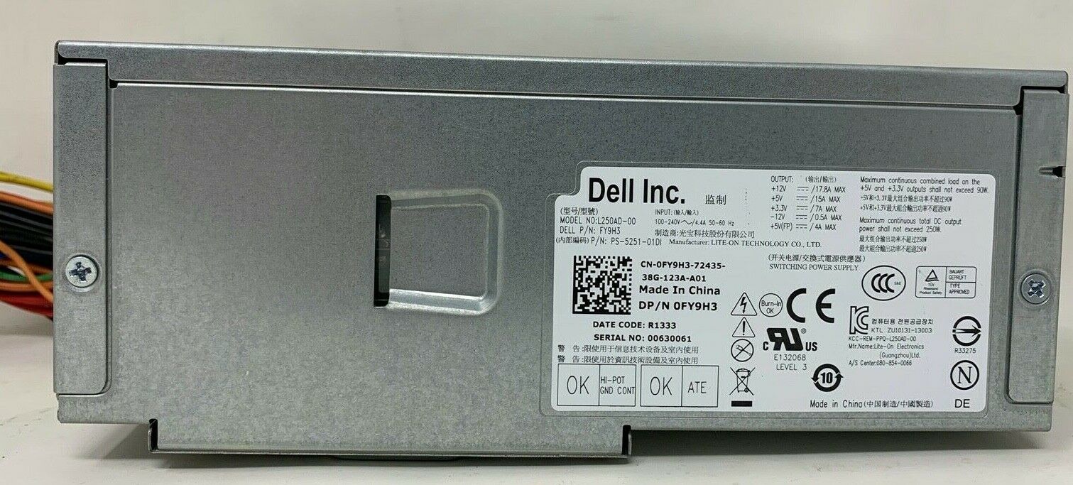 Dell Optiplex 790 990 3010 7010 250W Power Supply L250AD-00 PSU // 0FY9H3 / FY9H3 (Used) // สินค้ารับประกัน โดย บริษัท อะไหล่เซิร์ฟเวอร์ จำกัด
