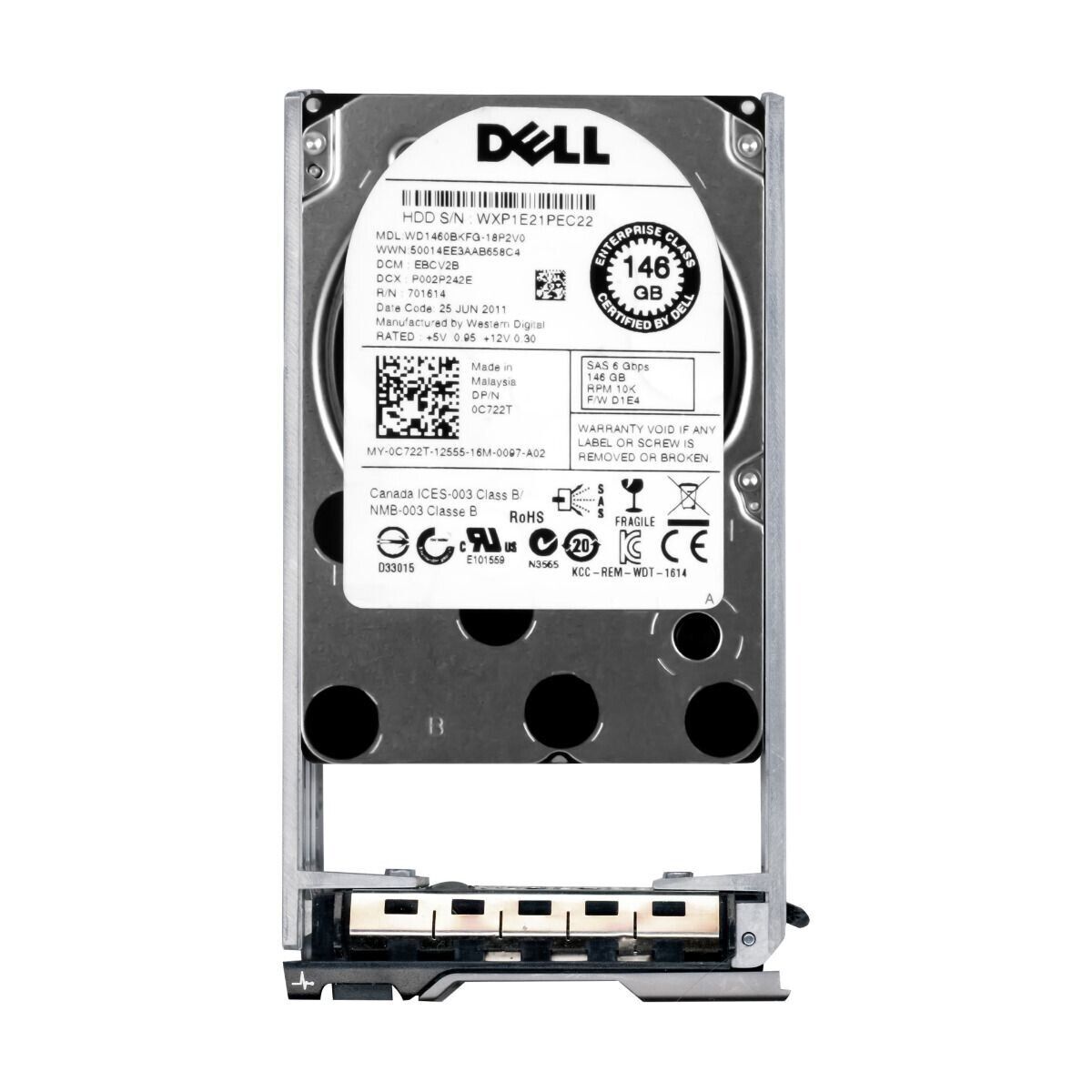 Dell 146GB 10K 6G SAS 2.5" Hard Drive // 0C722T / WD1460BKFG (Used) // สินค้ารับประกัน โดย บริษัท อะไหล่เซิร์ฟเวอร์ จำกัด