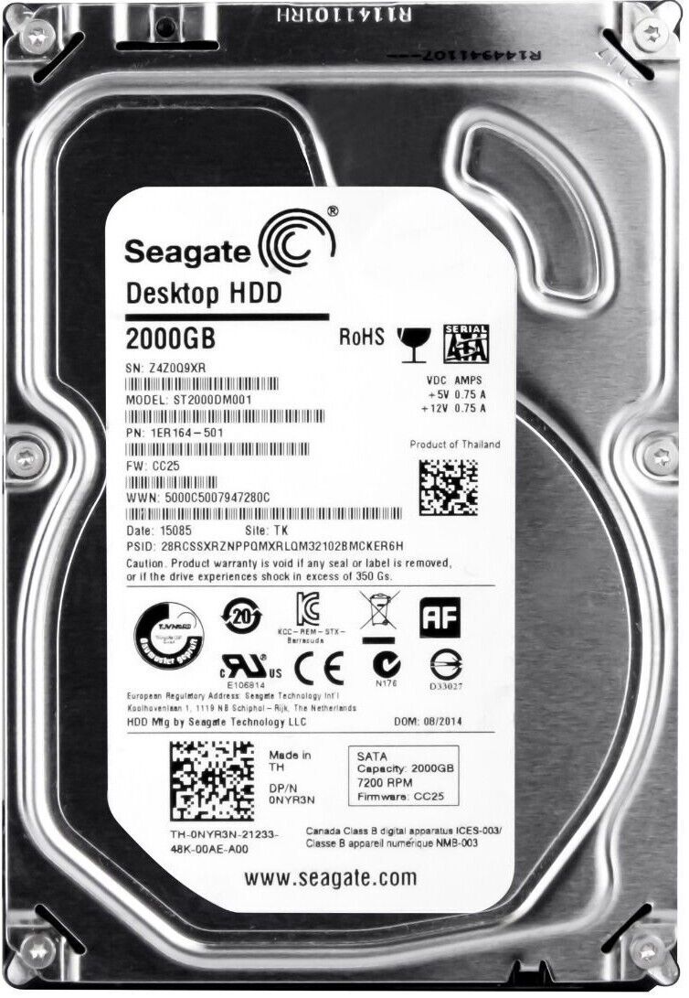 Seagate 2TB 7.2K 6G SATA 64MB III 3.5 " Hard Disk Desktop // 0NYR3N / NYR3N / ST2000DM001 (Used) // สินค้ารับประกัน โดย บริษัท อะไหล่เซิร์ฟเวอร์ จำกัด