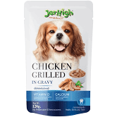Jerhigh Chicken Grilled gravy pouch 120 g เจอร์ไฮ เนื้อไก่ย่างในน้ำเกรวี่ 120 ก. สีน้ำเงิน บำรุงกระดูกและฟัน