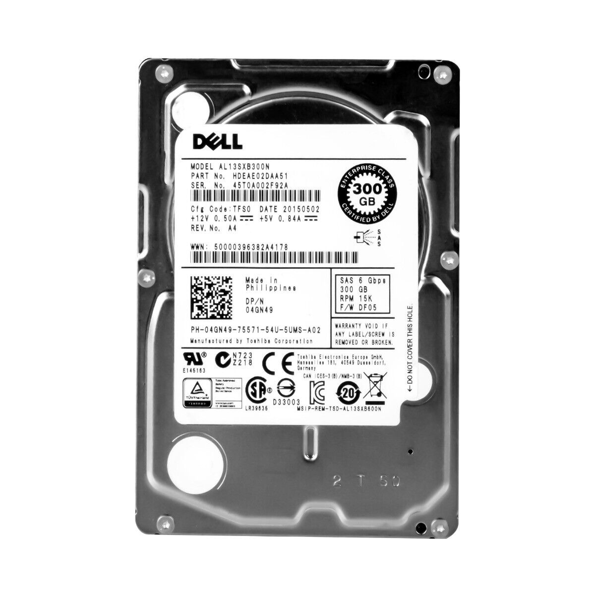 Dell 300GB 15K 6G SAS 2.5'' HDD 64MB Hard Disk // 04GN49 / AL13SXB300N (Used) // สินค้ารับประกัน โดย บริษัท อะไหล่เซิร์ฟเวอร์ จำกัด