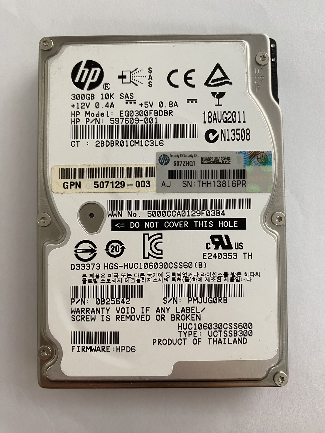 HP 300GB 10K 6G SAS 2.5" DP Hard Drive No Tray // HDD 597609-001 / GPN 507129-003 / 0B25642 / HUC106030CSS600 / EG0300FBDBR (Used) // สินค้ารับประกัน โดย บริษัท อะไหล่เซิร์ฟเวอร์ จำกัด