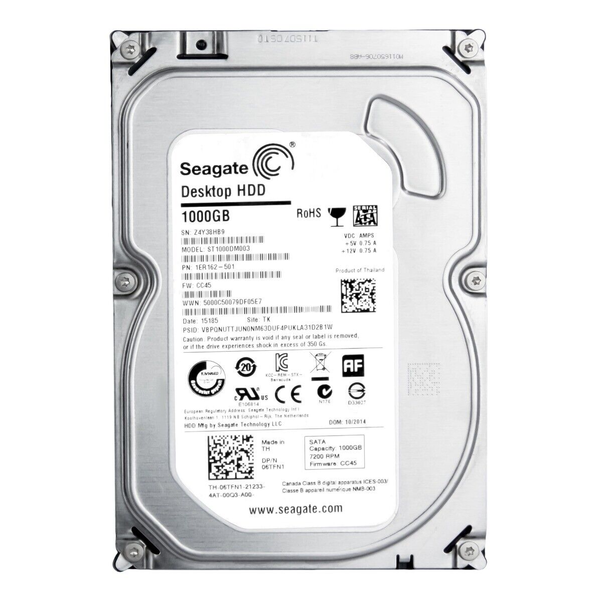 Dell /Seagate 1TB 7.2K 64MB SATA III 3.5'' // ST1000DM003 / 06TFN1 (Used) // สินค้ารับประกัน โดย บริษัท อะไหล่เซิร์ฟเวอร์ จำกัด