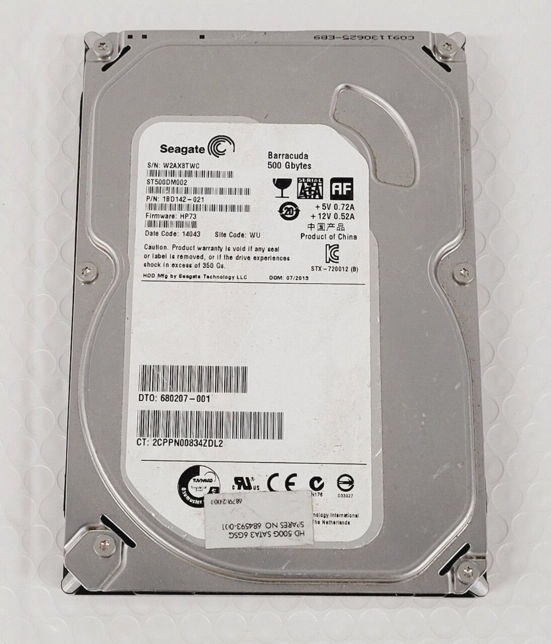 HP Seagate 500GB 7.2K SATA3 6G ST500DM002 SPARES:684593-001 687982-001 DVR Hard Drive // สินค้ารับประกัน โดย บริษัท อะไหล่เซิร์ฟเวอร์ จำกัด
