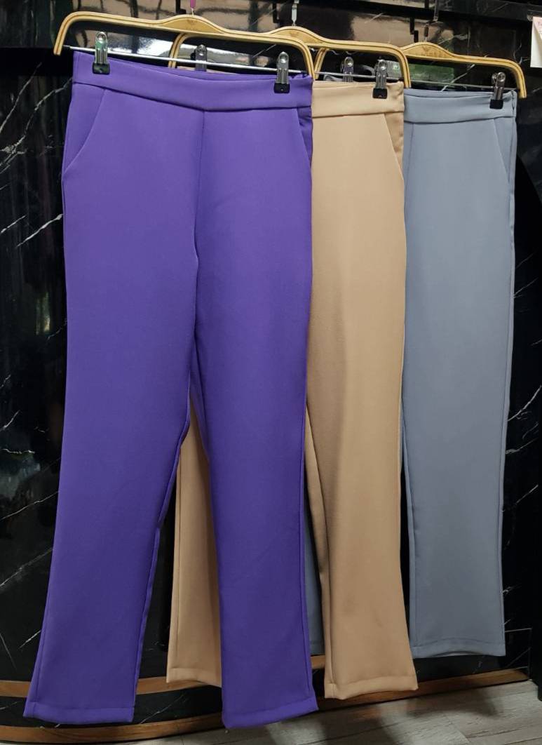No.2249-2 กางเกงขายาวผู้หญิงขากระบอกเล็ก สีเบจ/สีเทา/สีม่วงเข้ม