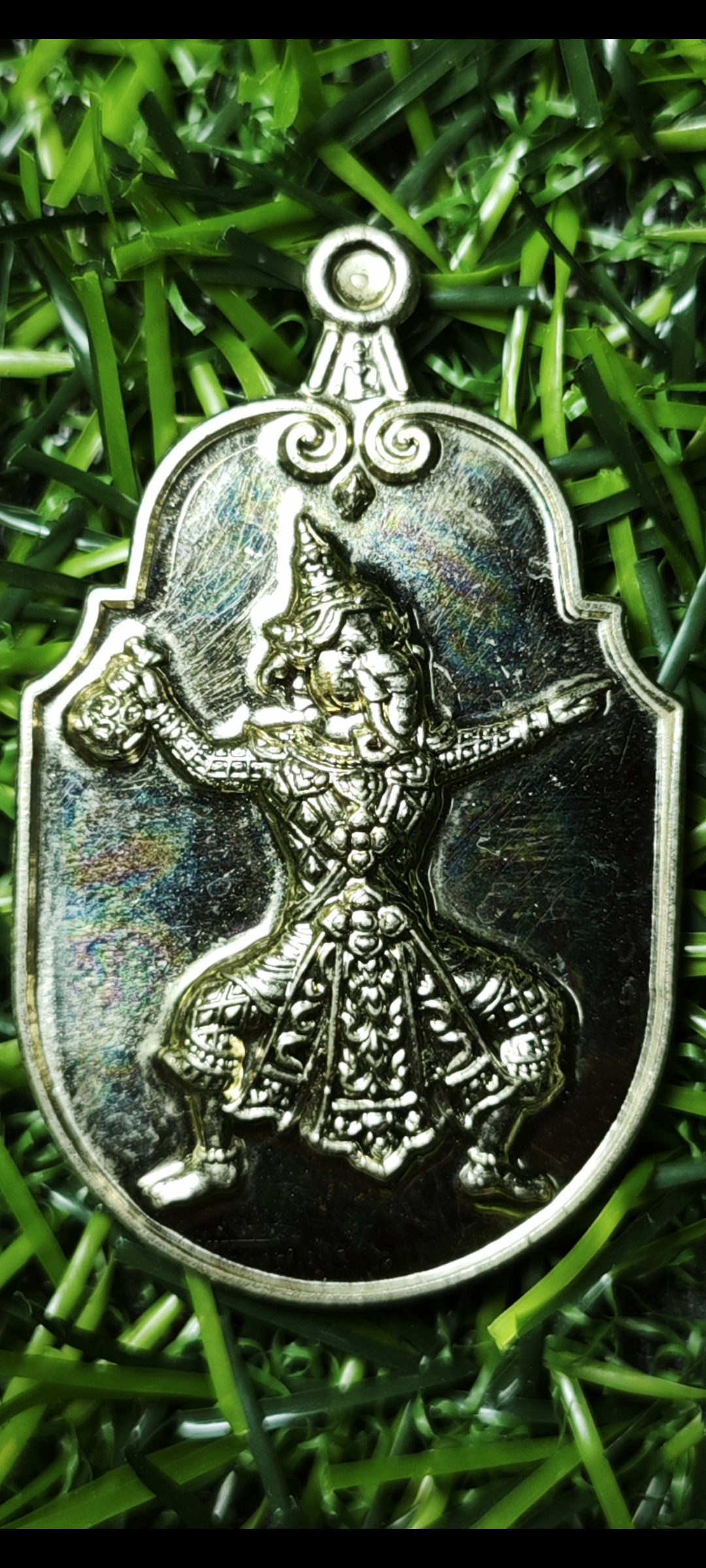 เหรียญพระพิฆเนศจงรวย (จงเจริญ) หลังหนังสือจีน หลวงพ่อชำนาญ วัดบางกุฎีทอง จ.ปทุมธานี เนื้ออัลปาก้า