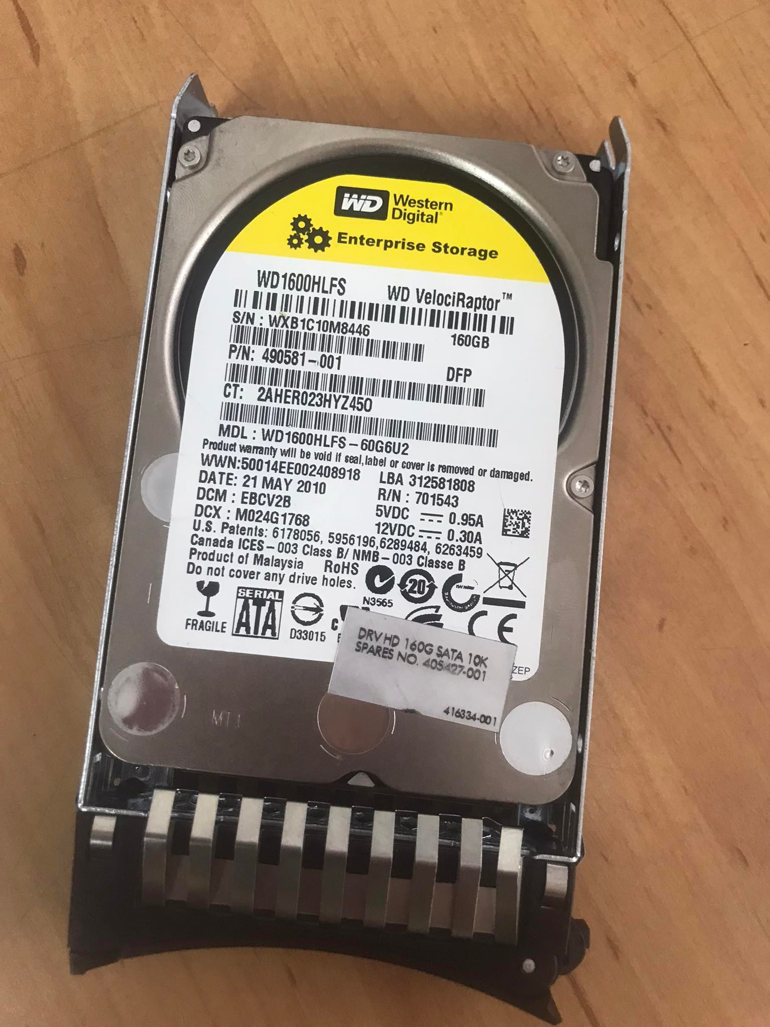 Western Digital VelociRaptor 160GB 10K 3G SATA 2.5" Internal Hard Drive // WD1600HLFS / 490581-001 (Used) // สินค้ารับประกัน โดย บริษัท อะไหล่เซิร์ฟเวอร์ จำกัด