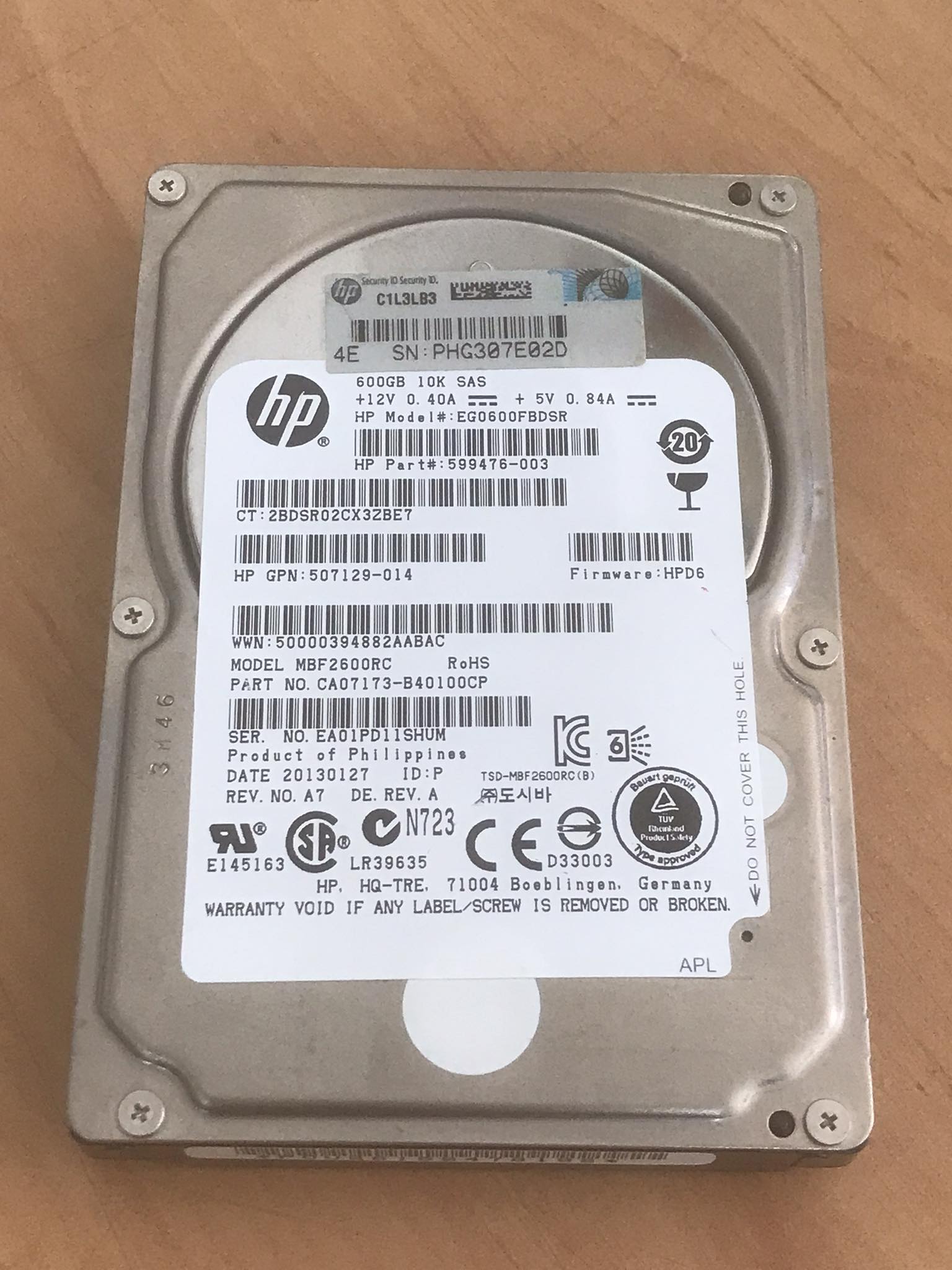 HP 600GB 10K 6G SAS 2.5" SC Hard Drive No Tray // HDD 599476-003 / GPN 507129-014 / EG0600FBDSR / MBF2600RC (Used) // สินค้ารับประกัน โดย บริษัท อะไหล่เซิร์ฟเวอร์ จำกัด