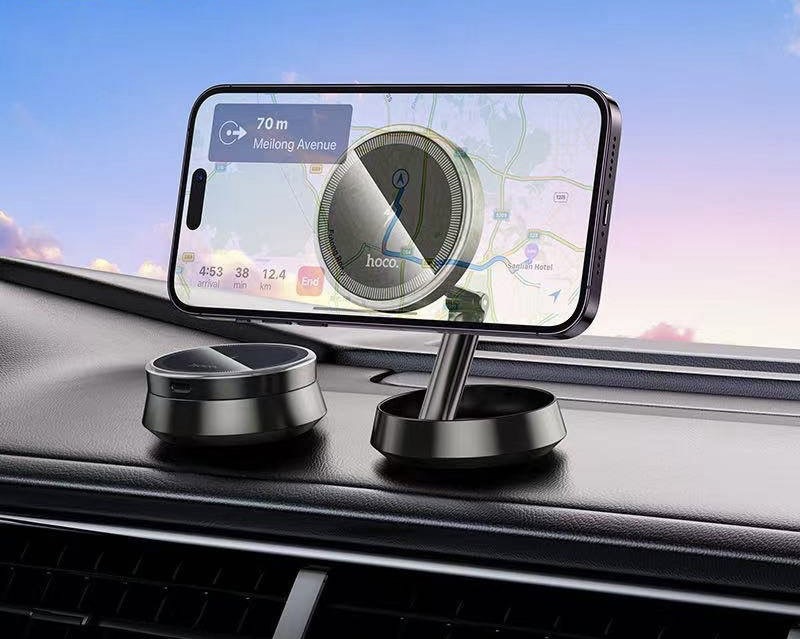 HW33 METAL RING MAGNETIC WIRELESS FAST CHARGING CAR HOLDER (CENTER CONSOLE)