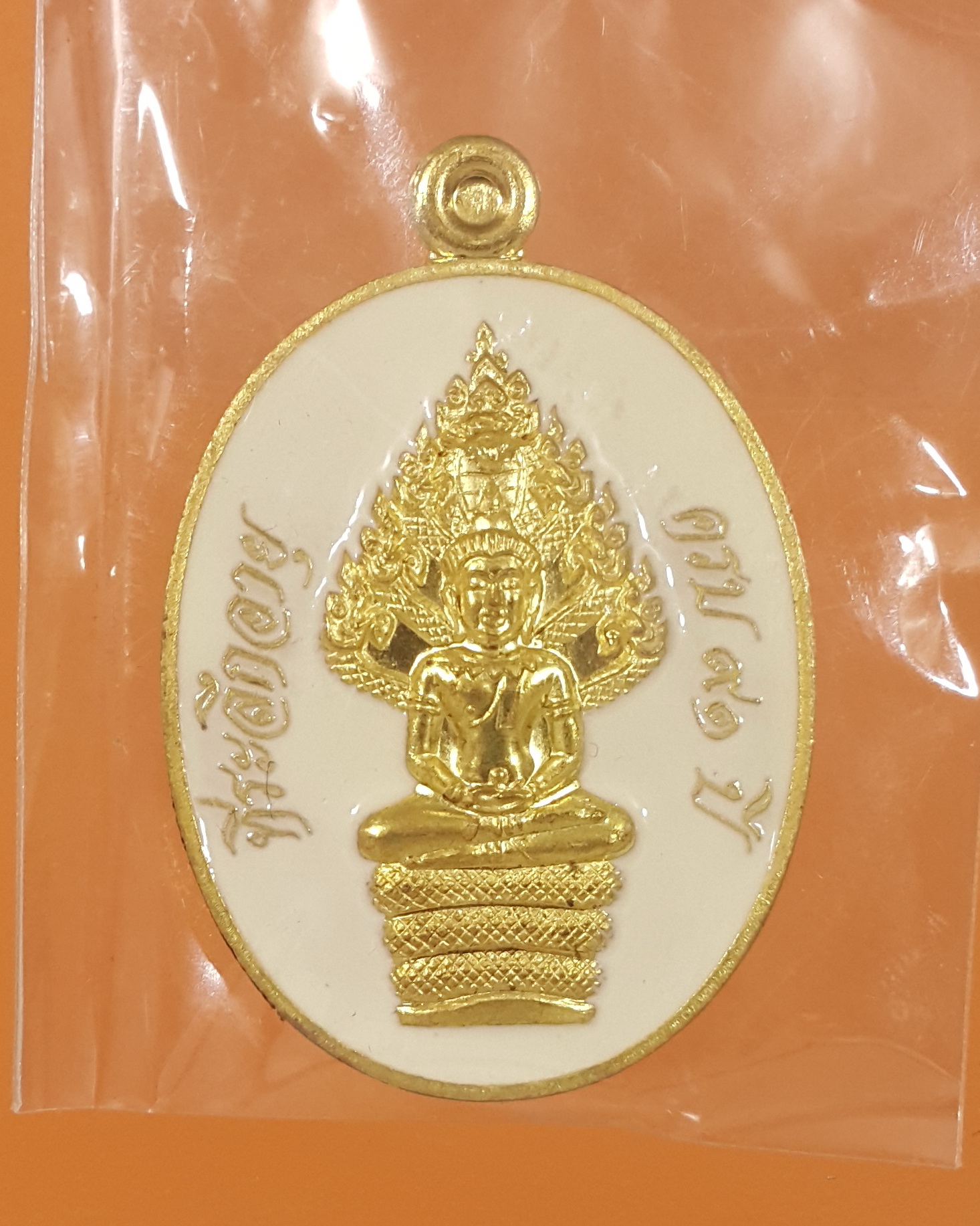 หลวงพ่อคูณ วัดบ้านไร่ เหรียญนาคปรก รุ่น "มหาลาภ 91" (เนื้อทองฝาบาตร ลงยาสีขาว)