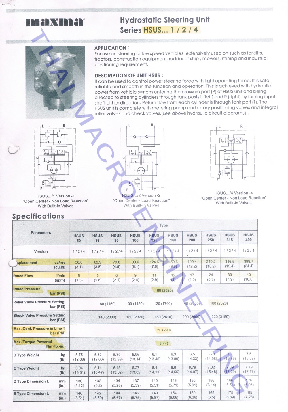 กระปุกพวงมาลัยไฮโดรลิคHSUS200/1-160-E(27mm)CAT140G