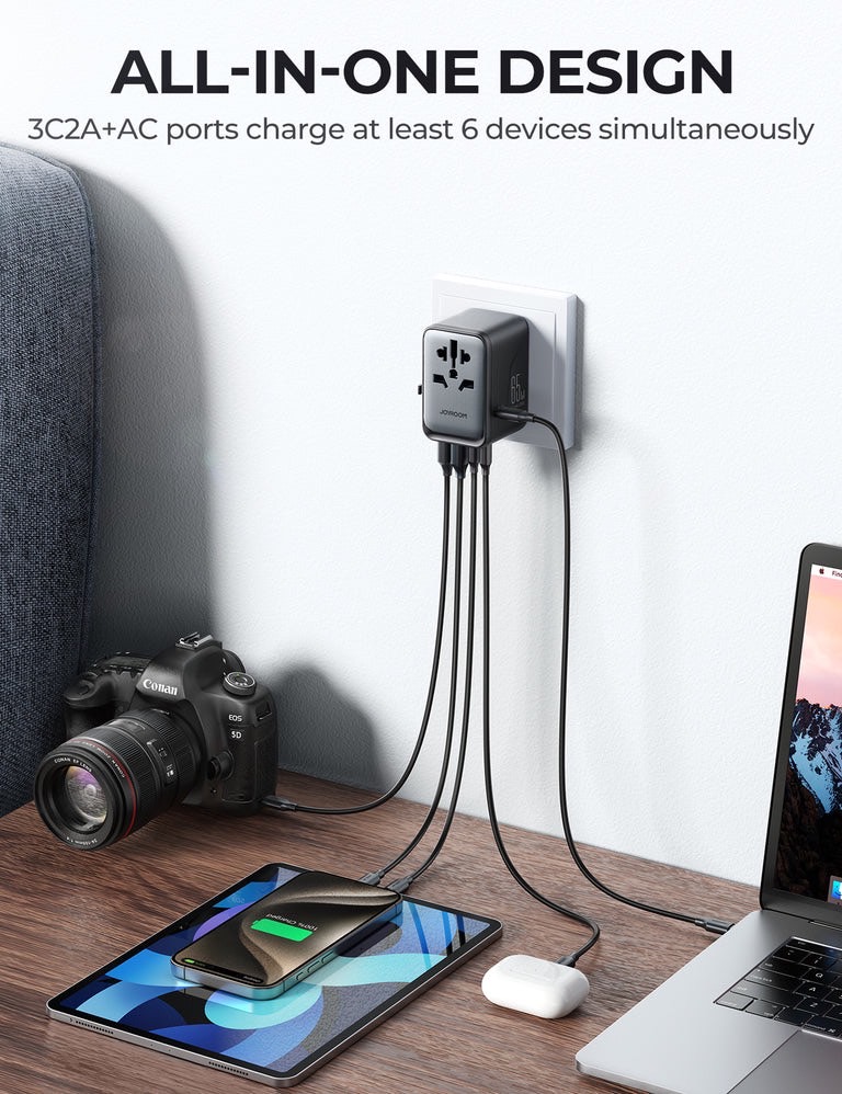 JR-TCW02 65W 5-PORTS UNIVERSAL TRAVEL ADAPTER