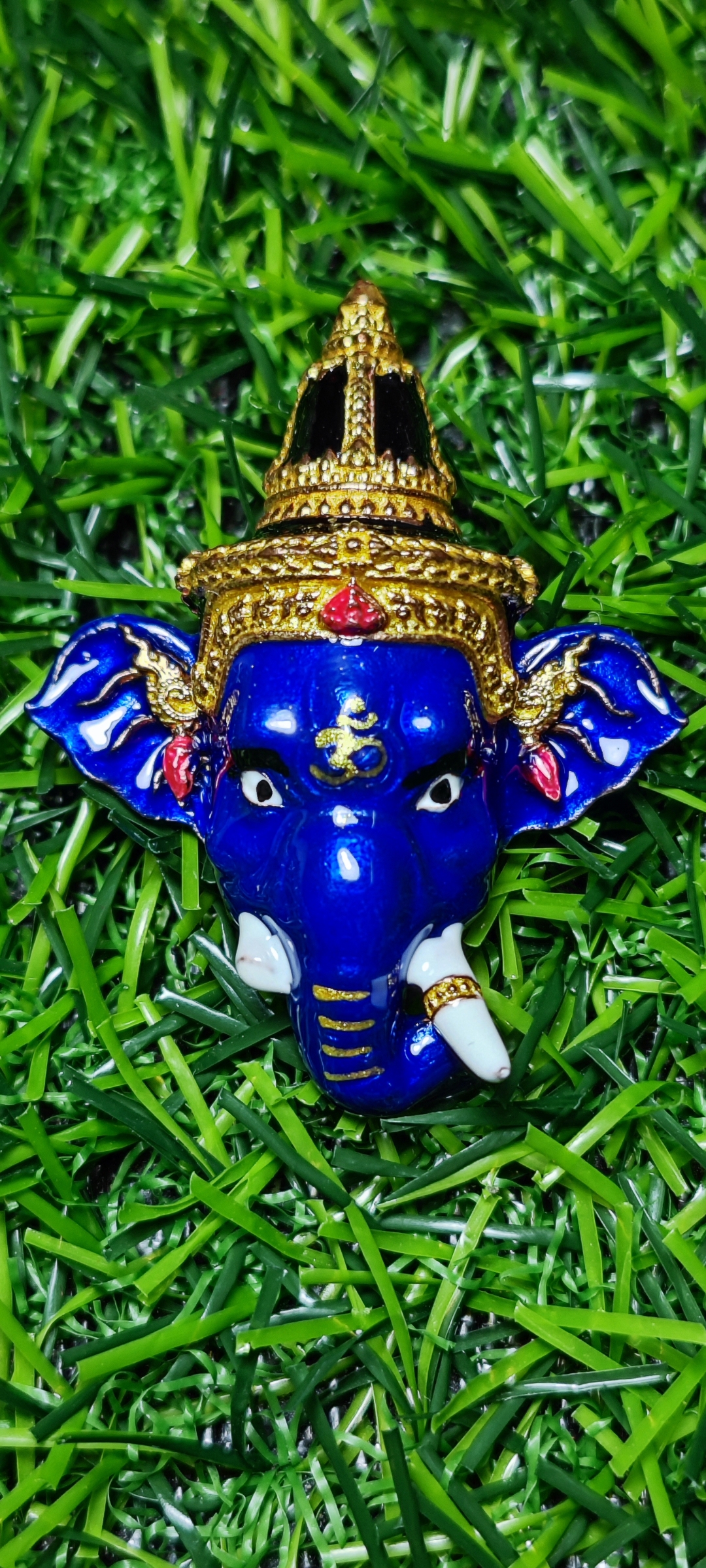 เศียรพระพิฆเณศประทานพร หลวงพ่อพัฒน์ วัดห้วยด้วน ปี 2565 เนื้อทองแดงลงยาน้ำเงิน หมายเลข๓๒