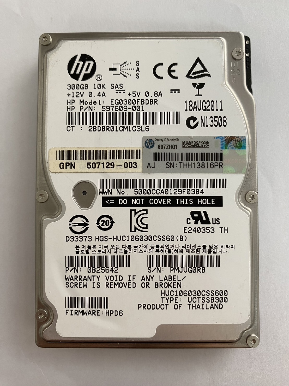 HP 300GB 10K 6G SAS 2.5" DP Hard Drive No Tray // HDD 597609-001 / GPN 507129-003 / 0B25642 / HUC106030CSS600 / EG0300FBDBR (Used) // สินค้ารับประกัน โดย บริษัท อะไหล่เซิร์ฟเวอร์ จำกัด
