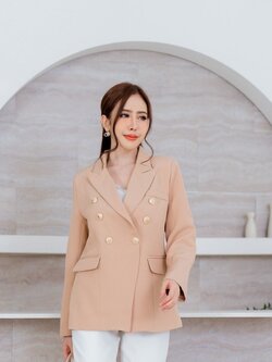 No.2301 เสื้อสูทผู้หญิงตัวยาวBoston Oversize สีเบจ (ไม่รวมกางเกง)
