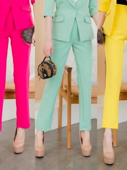 กางเกงขายาวทรงขากระบอกเล็ก สีชมพู/เหลือง/เขียว #2236-2