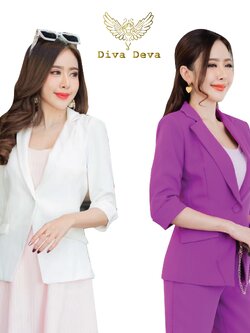 เสื้อสูทผู้หญิงแขนสี่ส่วนขาว สีม่วงองุ่น No.2235