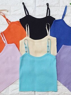 สายเดี่ยวผู้หญิง เสื้อตัวในสีพาสเทลปรับสายได้