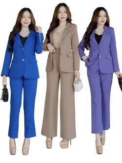 เสื้อสูทผู้หญิงทรงSlim2กระดุม No.2402 ใส่คู่กางเกงกระบอกเล็ก No.2426-2 (S-6XL)