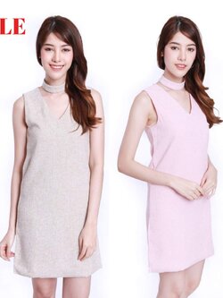 มินิเดรสผ้าทอ+โช็กเกอร์ V Neak Dress #5191