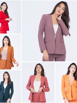 เสื้อสูทผู้หญิงไม่มีปกเก็บทรงเข้ารูป #5219