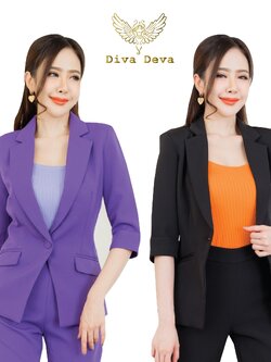 เสื้อสูทผู้หญิงแขนสี่ส่วนดำ สีม่วงNo.2235