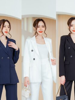 เสื้อสูทตัวยาว ขาว ดำ กรม #2259