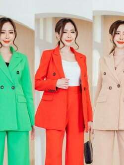 เสื้อสูทตัวยาว แดง เขียว เบจ #2259