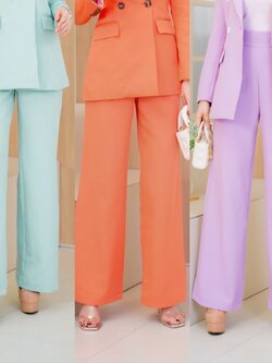 No.2259-2 กางเกงทำงานเอวสูงขากระบอกใหญ่ สีเขียวพาสเทล/สีส้ม/สีม่วง