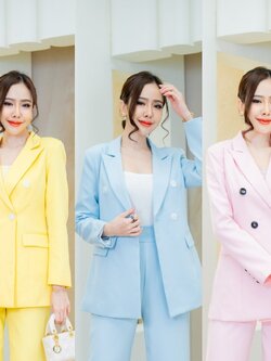 No.2259 เสื้อสูทตัวยาวChicพาสเทล 4B (ไม่รวมกางเกง)