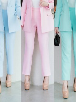 No.2349-2 กางเกงผู้หญิงขายาวกระบอกเล็ก สีเขียวอ่อน/สีชมพูอ่อน/สีฟ้าอ่อน