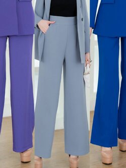 No.2259-2 กางเกงทำงานเอวสูงขากระบอกใหญ่ สีม่วงเข้ม/สีน้ำเงิน/สีเทา